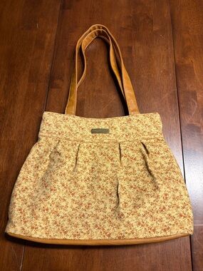 Longaberger Yellow Floral Shoulder Tote with Gold Nameplate